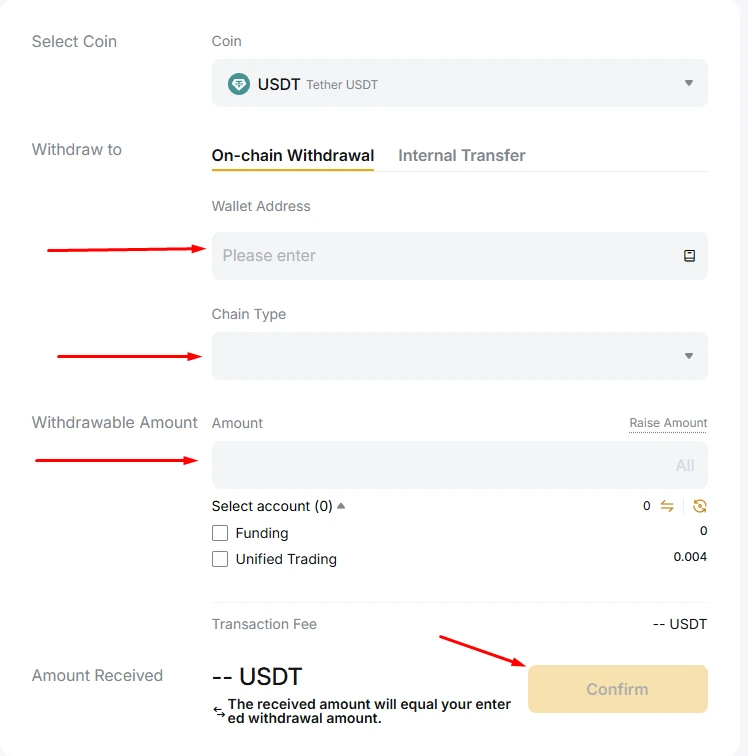 Вывод USDT с биржи